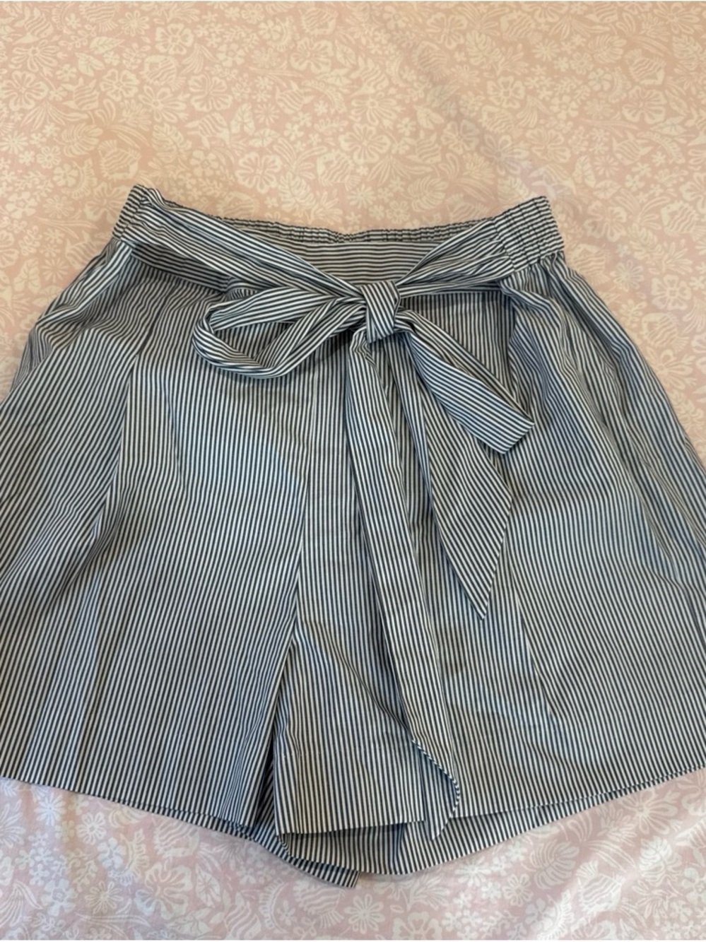 J. Crew Striped Tie-Waist Mini Skirt-Shorts in Blue and White